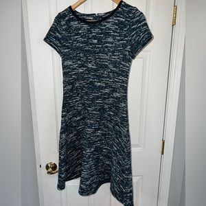 TALBOTS TWEED CAREER WASHABLE BLUE SHEATH DRESS Size 4 EUC Faux Leather classy